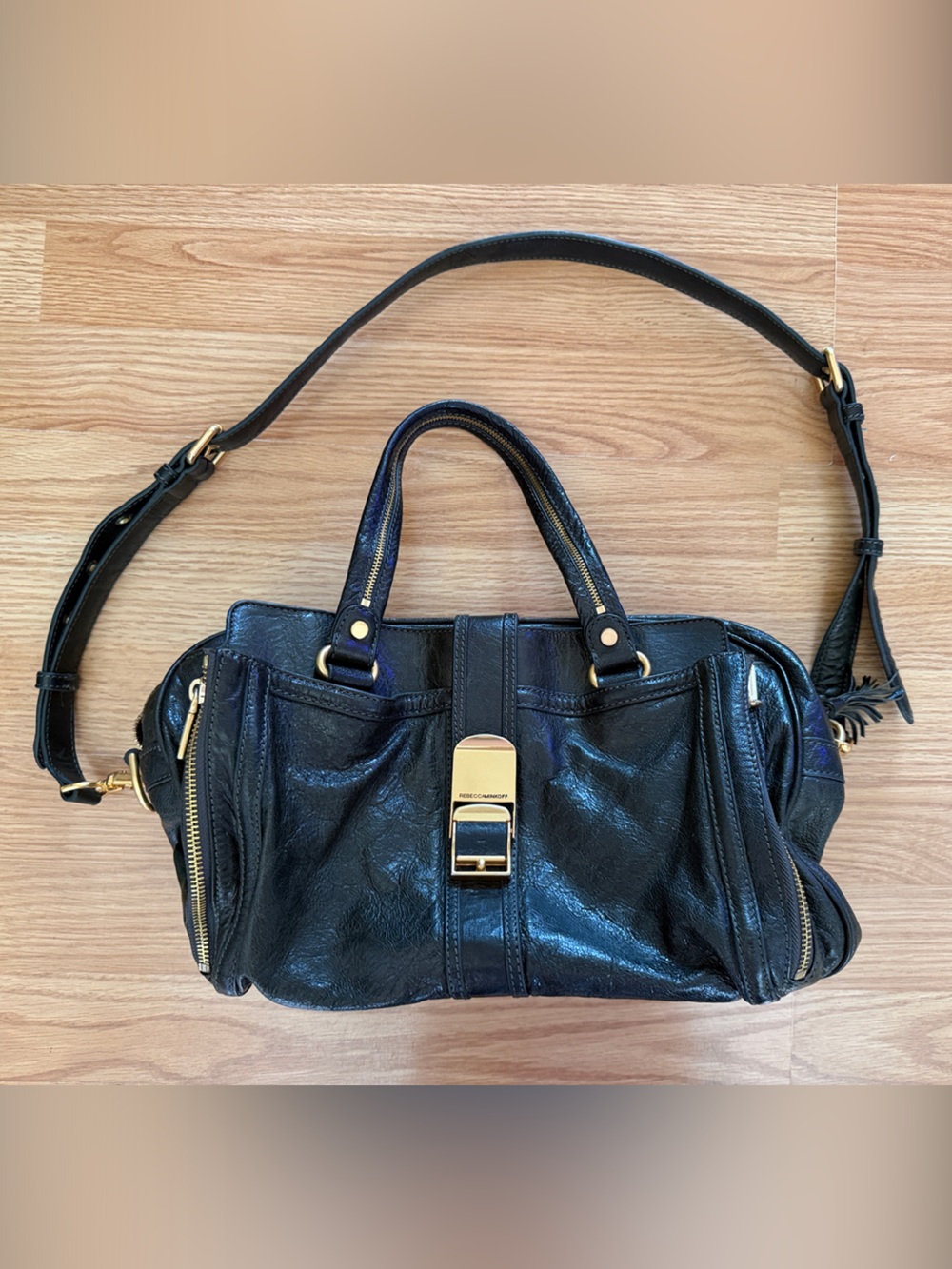 Rebecca Minkoff Jetsettet leather satchel with Gold Hardwaret